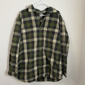 Carhartt Heavy Flannel Shirt‎ Green XL Tall Plaid Original Fit Long Sleeve Work